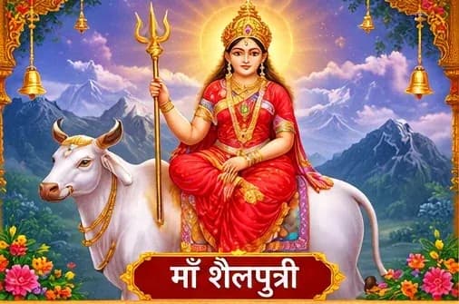 शैलपुत्री केर पारंपरिक धार्मिक चित्रण